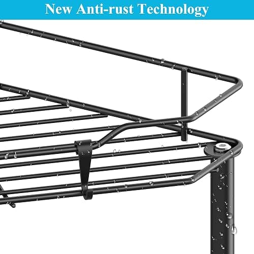 HuggieGems 4 Tier Floor Standing Corner Shower Caddy Organizer Shelf with Hooks, Bathroom Shelves Stand Rack, Black thumbnail 4