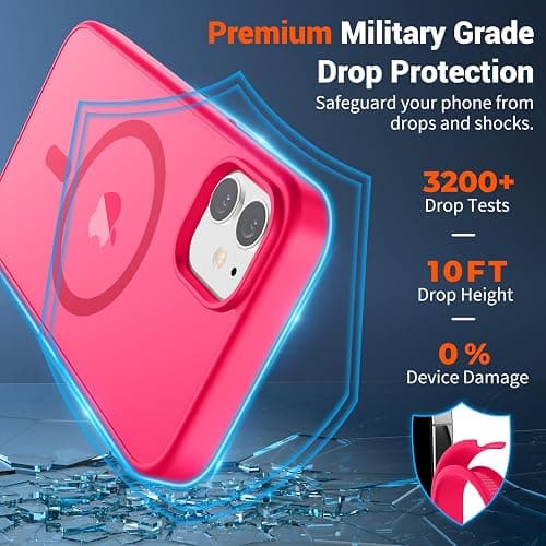 SUPFINE Magnetic for iPhone 11 Phone Case (Compatible with MagSafe) (Military Grade Drop Protection) Slim Translucent Matte Shockproof Phone Cover,Hot Pink thumbnail 3