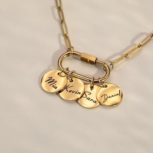 MignonandMignon Custom Carabiner Coin Charm Necklace with Kids Names,Birthday Gift for Mom, Handmade Jewelry for Her, Grandma Gift -P-LOCK-CN thumbnail 3