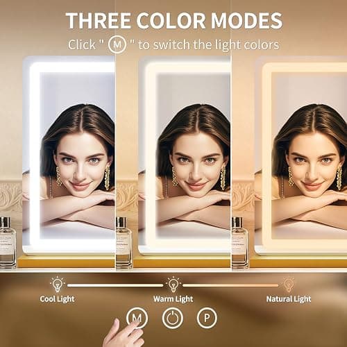 ROLOVE Vanity Mirror with Lights 23x18 Inch, Gold Lighted Makeup Mirror, 3 Color Modes, Smart Touch Dimming, Large Vanity Mirror for Desk, Bathroom, Wall thumbnail 4