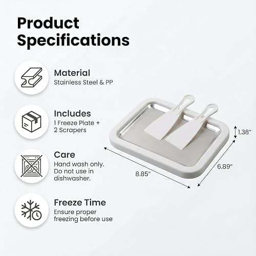 At-Home Rolled Ice Cream Maker Kit, Instant Freeze Plate with 2 Scrapers, DIY Ice Cream Roll Tray for Kids & Adults, Homemade Gelato, Sorbet & Frozen Yogurt, Stainless Steel Dessert Maker (White) thumbnail 2