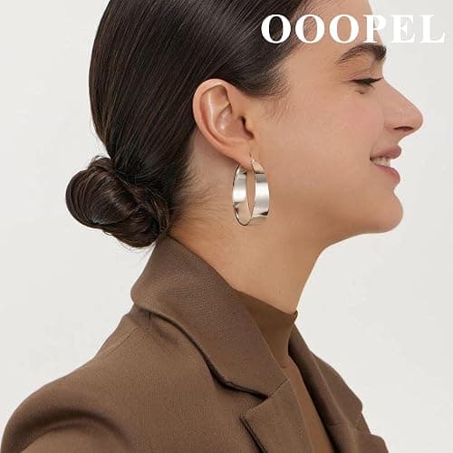 OOOPEL 10mm Wide 925 Sterling Silver Hoops Earrings for Women, 14K Real Gold Plated Hoop Earrings for Women Hypoallergenic Lightweight Oversize Big Gold Hoop Earrings Jewelry Gifts 30/40/50/60MM thumbnail 4