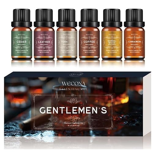 Men's Essential Oils Set for Diffusers for Home - 6x10ML Fragrance Oil with Leather, Sandalwood, Coffee, Cedarwood, Cinnamon & Amber Accord | Aromatherapy Oils for Candle Making, Soap & Gifts - Image 1