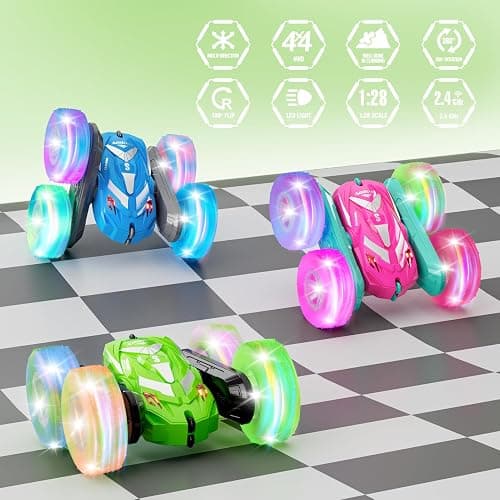 Amicool Remote Control Car for Boy 6-12 with Flashing Light, 6 7 8 9 Years Old Boy Toys, Race RC Cars Stunt Drift 4WD 2.4Ghz Double Sided 360° Flip, Boys Gift Idea for Kids Birthday Christmas, Green thumbnail 2