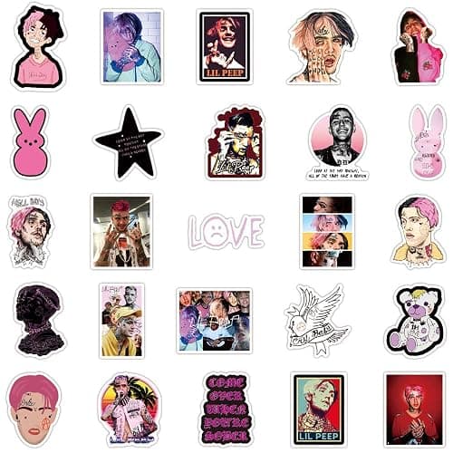 YEESACG - 100Pcs Lil Peep Vinyl Waterproof Stickers Pack | Cool Rapper Singer Aesthetic Trendy Stickers for Laptop,Water Bottles,Phone,Bumper,Skateboard,Car Decal Stickers for Adults Teens thumbnail 4