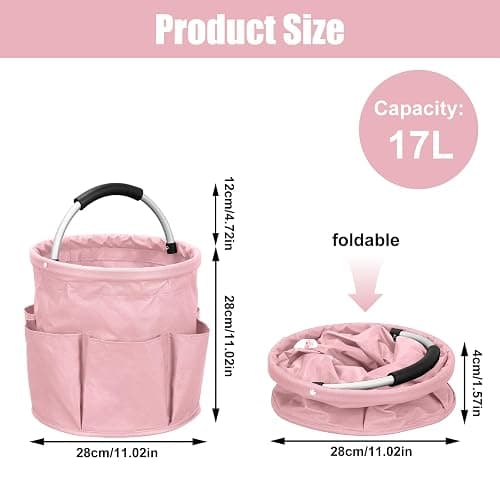 mumisuto Cesto Per La Conservazione Dei Prodotti Per La Pulizia,Cestino Porta Attrezzi con 6 Tasche Esterne,Cestino Portaoggetti Pulizie Pieghevole in Tessuto Oxford,Impermeabile,per Shopping (Rosa) thumbnail 3