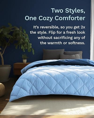 ViscoSoft All Seasons Twin XL Down Alternative Reversible Quilted Comforter - Breathable Premium Extra Long Soft Microfiber Duvet Insert Light Blue/Navy thumbnail 2