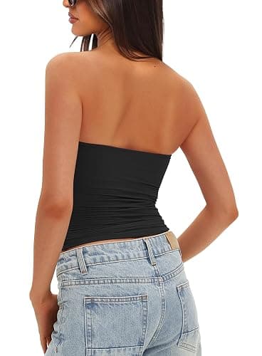Darong Womens Padded Tube Tops Bulit in Bra Strapless Crop Tops Bandeau Double Lined Basic Going Out Tank Top thumbnail 2