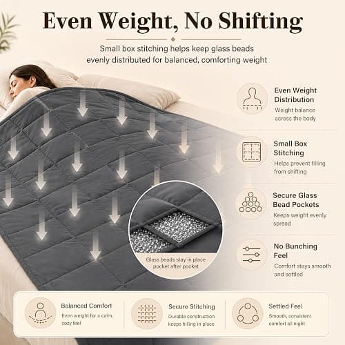L'AGRATY Weighted Blanket for Adults 15lbs, 48"x72", Dark Grey Twin Full Size Heavy Throw Blanket, Cooling, Breathable, Microfiber with Glass Beads, Big, Washable, All-Season thumbnail 5