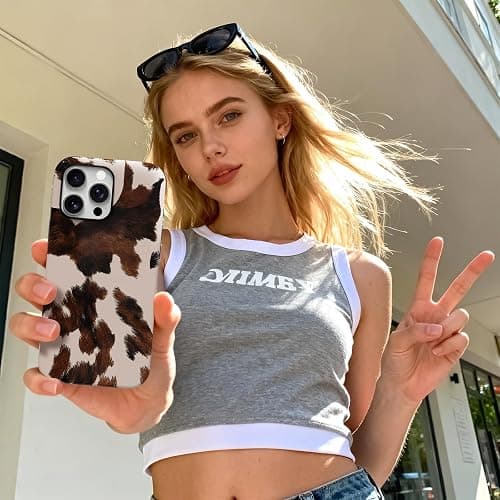 Skyseaco for iPhone 15 Pro Max Case, Treny Cow Print Phone Case Hybrid 2-Layer Hard Shell,Shockproof Soft for Girl Women Boy Men thumbnail 6