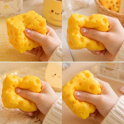 Cheese Squishy Food Squishy Stress Relief Fidget Toy Stress Relief Original Sensory Stress Balls Gifts for Adults Kids Friends (Yellow-1 Pack) thumbnail 5