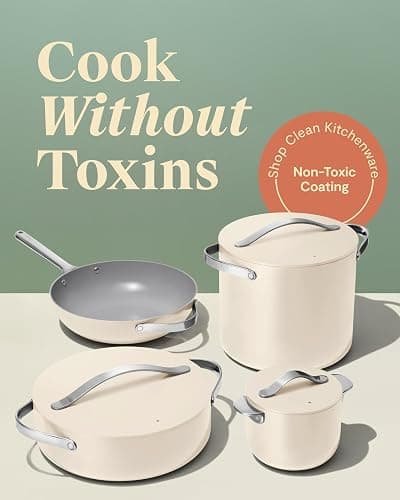 Caraway Cookware+ Collection - Specialty Cookware Set - Petite Cooker, Stir Fry Pan, Rondeau, & Stock Pot - 3 Lids & Storage Organizer Included - White thumbnail 3