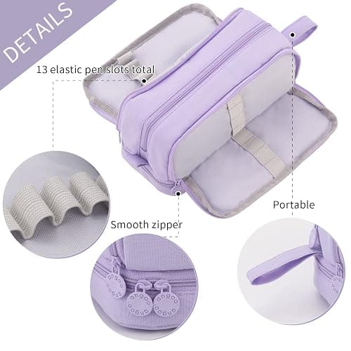 CICIMELON Large Capacity Pen Pencil Case with 4 Compartments, Multi-Slot Pencil Pouch Bag Aesthetic School Supplies Organizer for Teen Girls, Women, Adults (Purple) thumbnail 5