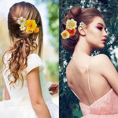 21 PCS Hair Flowers Boho Hair Barrettes Accessories Hawaiian Silk Flower Clips Girls Orange Floral Bride Headpiece Festival(Orange & Yellow) thumbnail 3