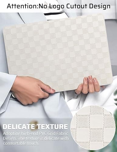 Seorsok Compatible with MacBook Air 13.6 inch Case M4 M3 M2 2025 2024-2022 Release A3240 A2681 A3113 Touch ID,Elegant Leather Plastic Hard Shell Case with Keyboard Cover,Beige PVC Grid No Logo Cutout thumbnail 2