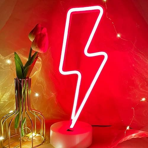 VIFULIN Lightning Bolt Neon Signs Red Lightning Neon Sign Light for Bedroom, USB/Battery Operated Thunder Lamp Neon Sign, Stand Lightning Shape LED Sign Decor for Shelf Desk Table Game Room Man Cave thumbnail 3