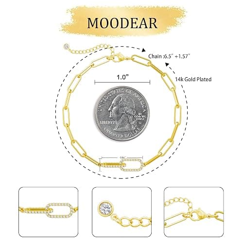 Moodear Dainty Gold Charm Bracelets for Women - Trendy Non Tarnish 14k Gold Plated Charms Bracelet Adjustable Chain Waterproof Jewelry - Paperclip Bracelet Gold thumbnail 6