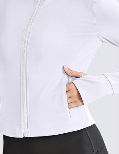 PINSPARK Women Cropped Workout Jackets Full Zip Slim Fit Athletic Jackets Thumb Holes Running Jacket with Zipper Pockets thumbnail 3