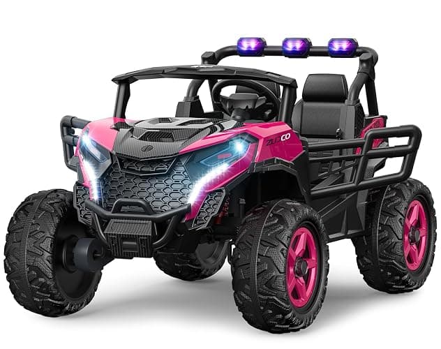 ARBELI 24V 2 Seater Ride on Car Truck 4x200W, EVA Tires, 4WD/2WD, Rainbow Lights, Remote Control, Shock Absorbers, Bluetooth, Ride on Toy for Big Kids Ages 3-8, Pink - Image 1