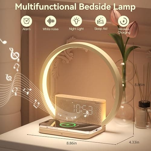 Vivilumens Sunrise Alarm Clock Wireless Charger, 10 White Noise Sound Machine Alarm Clock with 30/60/90 Mins Timer, 3 Levels Touch Night Light Dual Clocks for Heavy Sleeper Bedroom Decor Gifts for Her | Alarm Clock, Wireless Charger, Sound Machine, for Heavy Sleepers, Touch Night Light, 30/60/90 Mins Timer, 3 Levels, Dual Clocks, Ideal Gifts for Her thumbnail 8