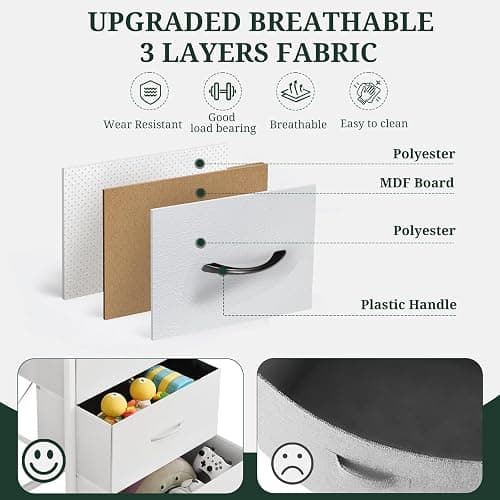 Nightstand, Small 2 Drawer Dresser End Table Bedside Furniture, Wooden Top Fabric Bins for Bedroom, Closet, Entryway, Dorm, 11.8" D x 18" W x 20", White thumbnail 6