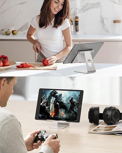 OMOTON Verstellbarer Tablet Ständer, Tablet Halterung Tisch, Tablet Halter Aluminium mit 2022 iPad Pro 10.5, 11, 12.9, iPad Air Mini 2 3 4, Samsung Tab, Surface und Tablets bis zu 12.9 Zoll, Silber thumbnail 9