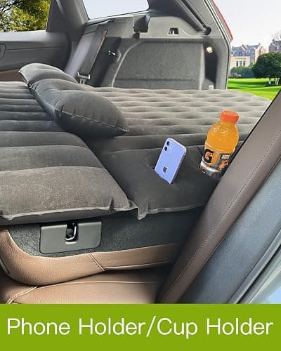 SUV Air Mattress, Inflatable SUV Mattress Bottle and Phone Holder Thickened Flocking & PVC Surface Car Air Mattress with Electric Air Pump Travel Mattress for Car Camping Road Trip (Black) thumbnail 5