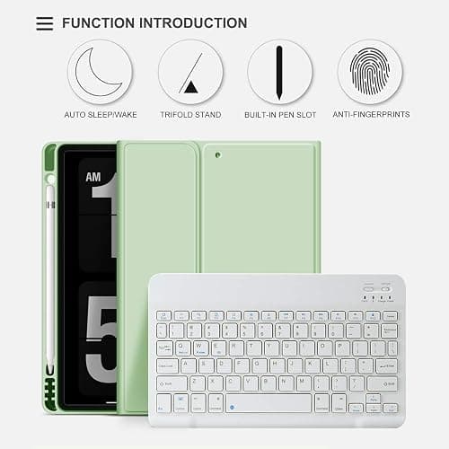 aoub Case for iPad 9th/8th/7th Generation 10.2 inch, Stand Folio Detachable Wireless Bluetooth Keyboard Cover Soft TPU Back Case with Pencil Holder for iPad 10.2 2021/2020/2019, Light Green thumbnail 5