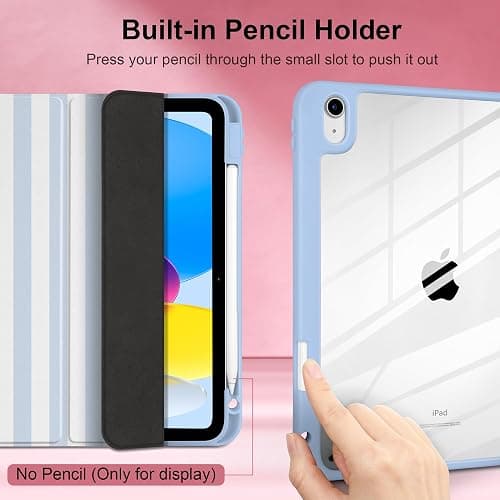 Loyrina Case for iPad Air 11 inch M3 2025 M2 2024 Release with Pencil Holder - Cute Preppy Coastal Design Aesthetic Blue White Striped Trifold Cover with Soft TPU Bumper, Clear Back, Auto Sleep/Wake thumbnail 7