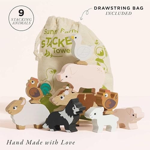Le Toy Van Petilou Wooden Sunny Farm Stacking Animals and Bag | Farmyard Animal Building Blocks, Balancing Toy, Wooden Animal Toys for Toddlers, Suitable for 18 Months and Up thumbnail 4
