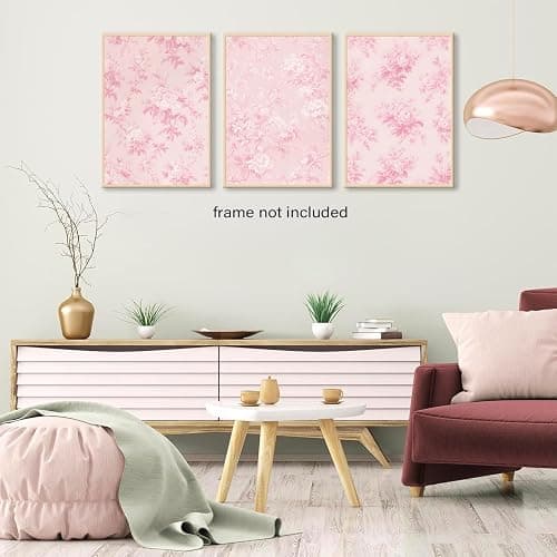 LYPHNX Pink Chinoiserie Flower Poster Wall Art light Pink Love Shack Fancy Canvas Decor Paintings Set of 3 Blush Pink Painting Pictures Home Decor for bedroom Living room Bathroom 12"x16" Unframed thumbnail 5