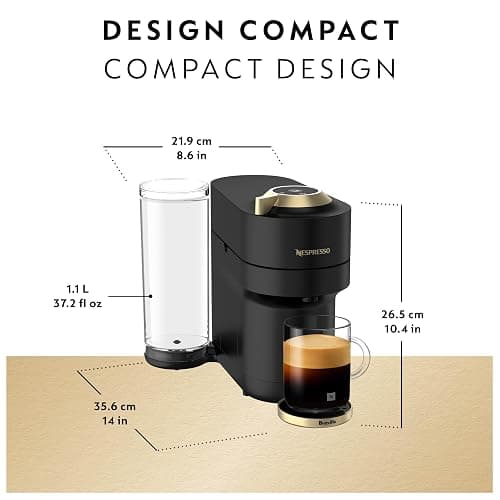 Nespresso Vertuo Pop+ Deluxe Coffee and Espresso Machine by Breville - Matte Black and Gold thumbnail 2