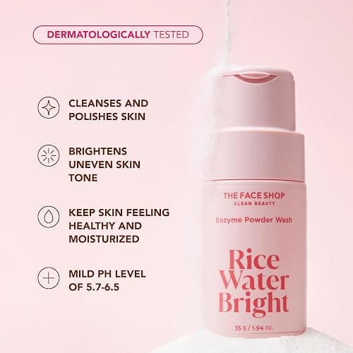 The Face Shop Rice Water Bright Enzyme Powder Wash, Gentle Exfoliating Cleanser with AHAs, Radiant skin, Rice Polish for Face, Korean Skin Care 55g / 1.94 oz thumbnail 4