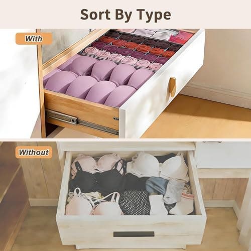 Garvee 12 Pack Underwear Drawer Organizers, 116 Cells Dresser Drawer Divider Bins for Baby Clothes, Underwear, Bra, Sock, Foldable Fabric Closet Organizer for Bedroom, Nursery, Grey thumbnail 5