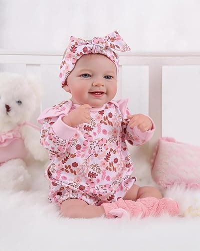 BABESIDE 3PCS Reborn Baby Doll Clothes for 17-22 Inch Dolls, Baby Doll Outfit Accessories with Floral Pattern fit Newborn Baby Dolls Girl Boy, Pink thumbnail 4