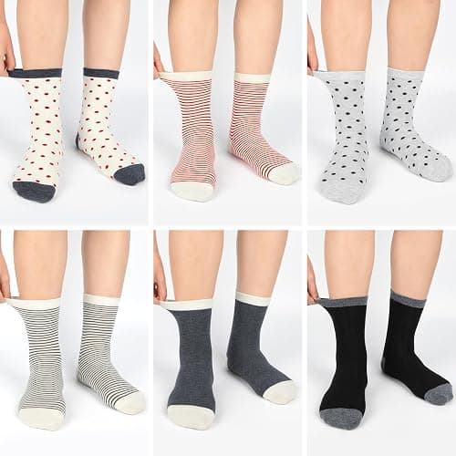6 Pairs Cotton Crew Socks for Women, Breathable Novelty Funny Striped Dot Casual Cute Calf Socks Size 6-12 thumbnail 2