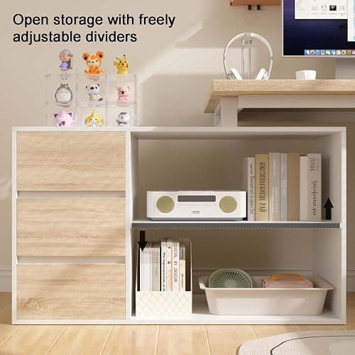 Bobve L Shaped Computer Desk, 47 Inch Home Office Desk with File Drawers & Storage Shelves, Small Corner Computer Desk for Small Space (White + Walnut) thumbnail 7