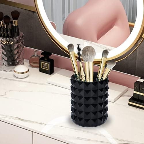 Funtygy Acrylic Makeup Brush Holder Organizer, Black Pencil Pen Holder, Crystal Cosmetics Brushes Cup Storage Solution, Round thumbnail 8