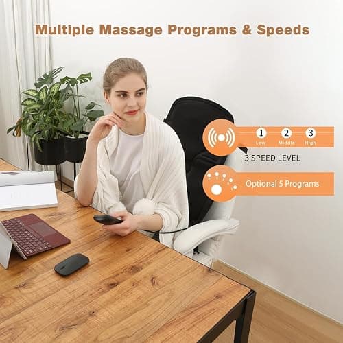 SLOTHMORE Back Massage Chair Pad, Back Massager with Heat for Pain Relief, Chair Massager for Full Body Massage, Deep Tissue Vibration Massger with 2 Adapters, Chair Massager for Office and Recliner thumbnail 4