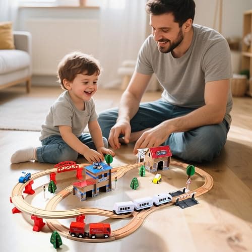 Electric Toddler Wooden Train Set Toy, 88 PCS Train Track Toys for 3 4 5 Years Old Kids, Boys and Girls thumbnail 2