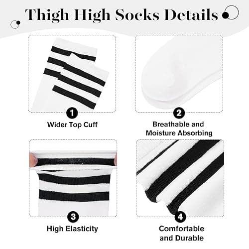 Zando Women's 6-Pack Cotton Thigh High Over Knee Socks - Striped Boot Socks & Leg Warmers for Daily, Sports, Cosplay - One Size - B Colored Stripes*6 thumbnail 3