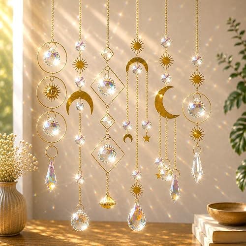 6Pieces Colorful Crystals Suncatcher Hanging Sun Catcher with Chain | Pendant Ornament Crystal Balls for Window Home Garden Christmas Day Party Wedding Decoration - Image 1
