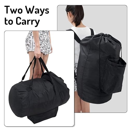 Laundry Backpack Bag, Dirty Clothes Travel Laundry Bag with Shoulder Straps for College Dorm Room (Black) thumbnail 6