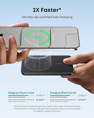 Anker Nano Power Bank, Ultra-Slim 5,000mAh Magnetic Wireless Charging Battery, Qi2 Certified 15W Max MagSafe-Compatible Portable Charger, Ergonomic Design, for iPhone Air/17/16 Series thumbnail 4