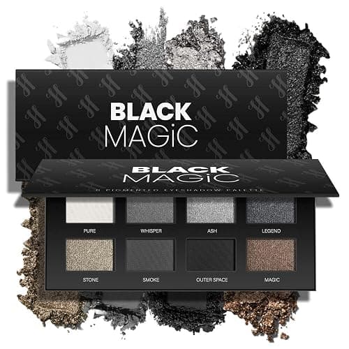 MAKI YIKA Black Smokey Eye Shadow Palette 8Color Dark Grey Eyeshadow for Goth Makeup Black Silver White Gray Eyeshades for Halloween (BlackS) - Image 1