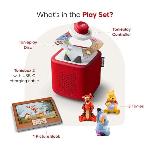 Toniebox 2 Audio Player Bundle for Kids 3+ with Winnie The Pooh, Tigger, Eeyore Figurines and Tonieplay Game & Controller - Sunset Red thumbnail 3