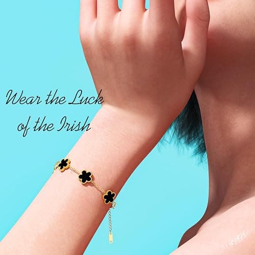AICase 18K Gold Plated Clover Bracelet Dupes Bracelet Set for Women Flower Leaf Lucky Clover Bracelets Trendy Jewelry Birthday Gifts for Women/MoM/Friends thumbnail 6