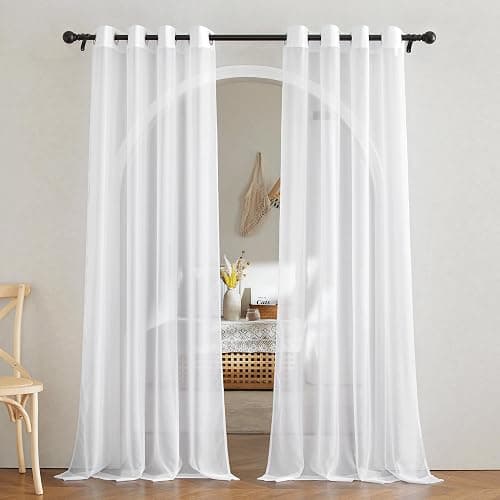 NICETOWN White Sheer Curtains 84 inches Long with Eyelet, Sheers Window Curtains 2 Panels Privacy Light Filtering Voile Grommet Top Drapes for Living Room/Hotel Rideaux (2 Pcs, 54 Wide, White) - Image 1