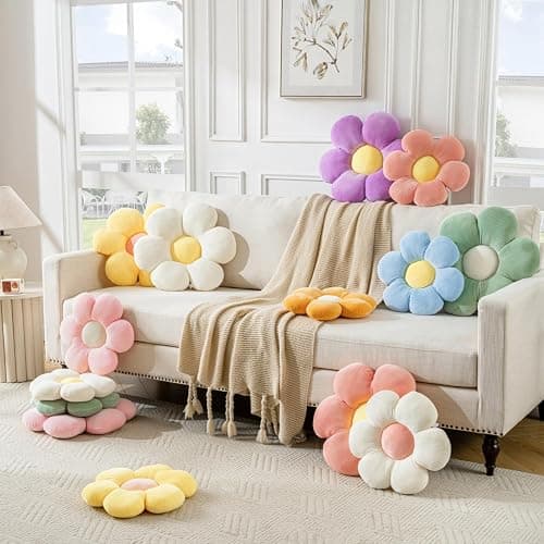 Vdoioe Flower Pillow,15.75" Daisy Pillow White Decorative Pillows | Throw Pillows,Short Plush,PP Cotton Filling,Flower Shaped,Seating Cushion,for Sofa Couch Bed,Spring Cute Home Decor thumbnail 2