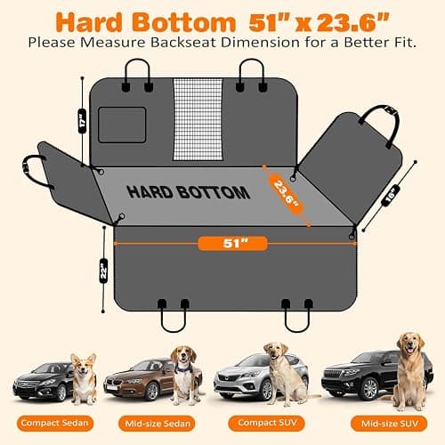 URPOWER PU Leather Backseat Extender for Dogs, Hard Bottom Dog Car Seat Cover for Back Seat, Waterproof Dog Car Hammock Anti-Scratch Pet Rear Seat Protector Travel Bed for Car and SUV thumbnail 5